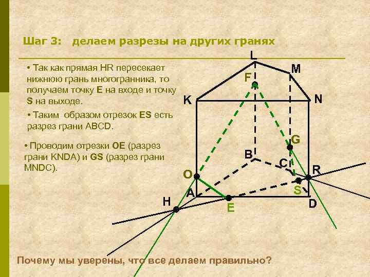 Шаг 3: делаем разрезы на других гранях L • Так как прямая HR пересекает