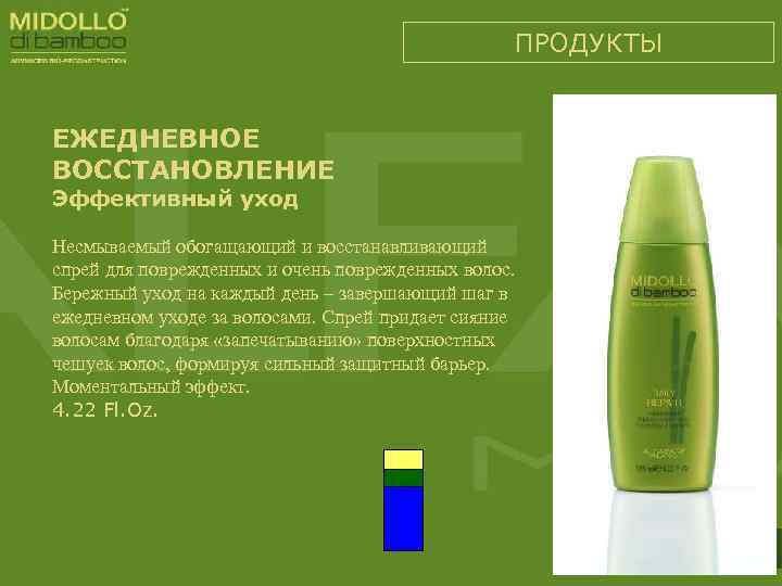 ПРОДУКТЫ ЕЖЕДНЕВНОЕ ВОССТАНОВЛЕНИЕ Эффективный уход Несмываемый обогащающий и восстанавливающий спрей для поврежденных и очень