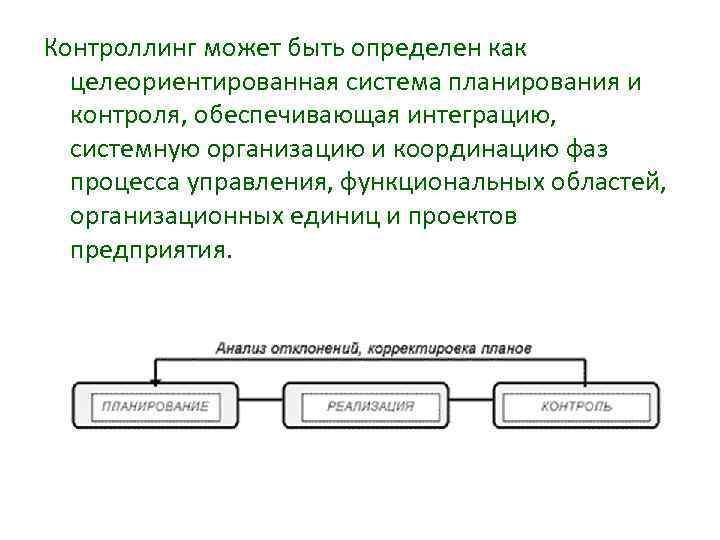Контроллинг может быть определен как целеориентированная система планирования и контроля, обеспечивающая интеграцию, системную организацию