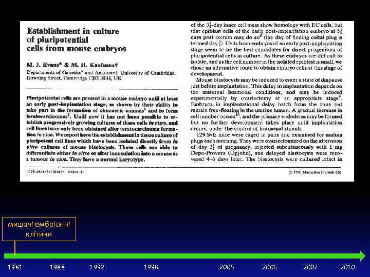 мишачі ембріонні клітини 1981 1988 1992 1998 2005 2006 2007 2010 