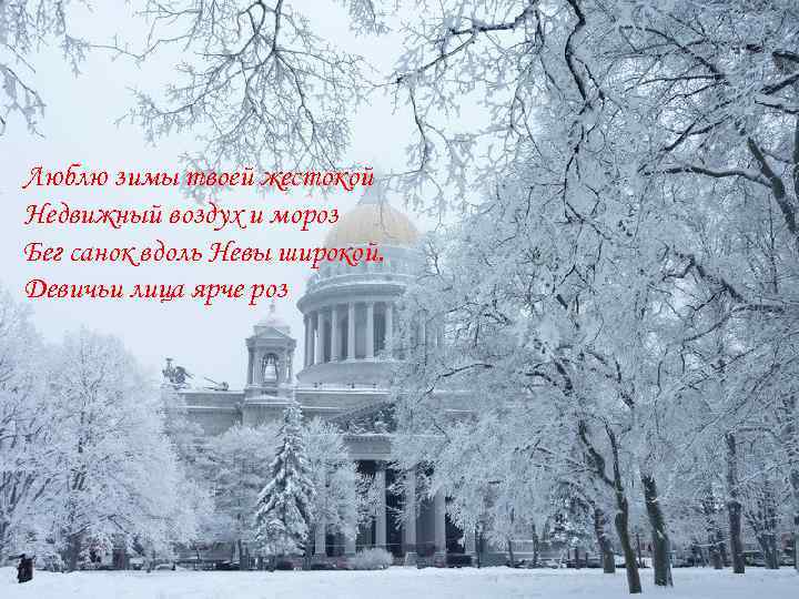 Люблю зимы твоей жестокой Недвижный воздух и мороз Бег санок вдоль Невы широкой. Девичьи