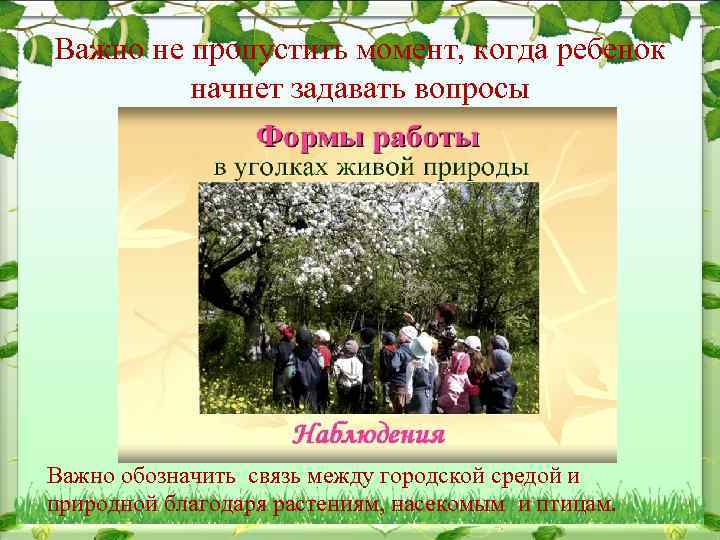 Важно не пропустить момент, когда ребенок начнет задавать вопросы Важно обозначить связь между городской
