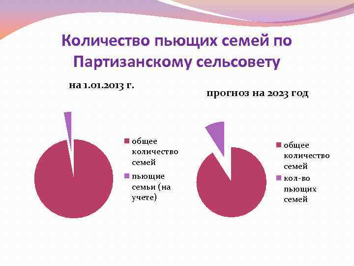 Количество пьющих семей по Партизанскому сельсовету на 1. 01. 2013 г. общее количество семей