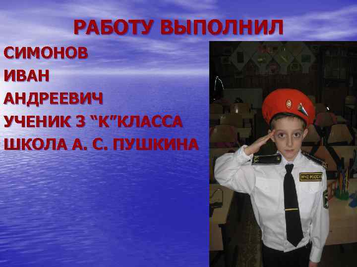 РАБОТУ ВЫПОЛНИЛ СИМОНОВ ИВАН АНДРЕЕВИЧ УЧЕНИК 3 “K”КЛАССА ШКОЛА А. С. ПУШКИНА 