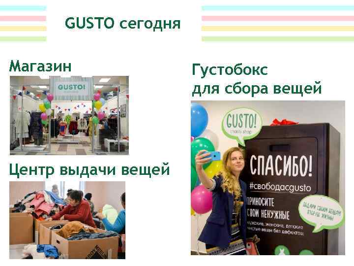 GUSTO сегодня Магазин Центр выдачи вещей Густобокс для сбора вещей 