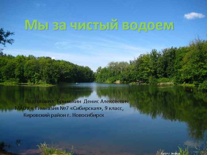 Мы за чистый водоем Подготовил: Брынькин Денис Алексеевич МАОУ « Гимназия № 7 «Сибирская»