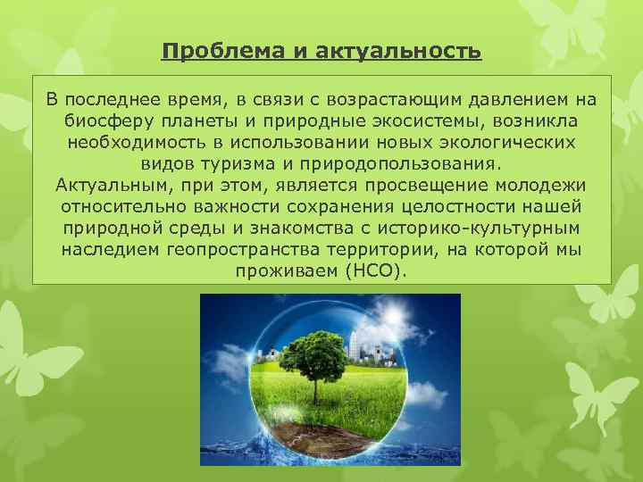 Проблема и актуальность В последнее время, в связи с возрастающим давлением на биосферу планеты