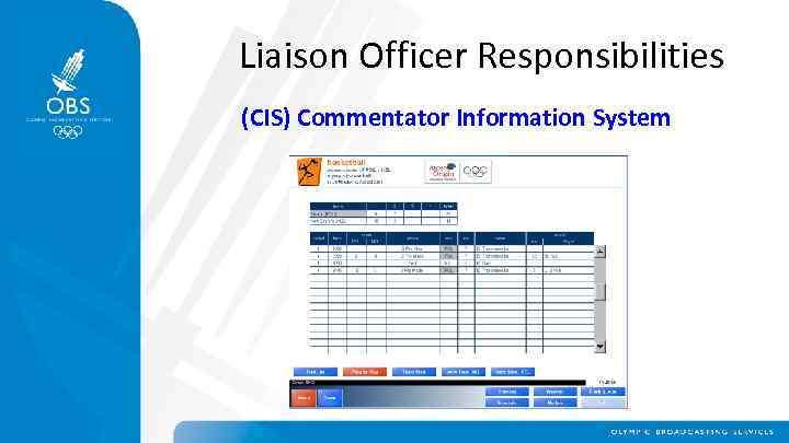 Liaison Officer Responsibilities (CIS) Commentator Information System 