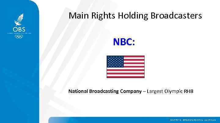 Main Rights Holding Broadcasters NBC: National Broadcasting Company – Largest Olympic RHB 