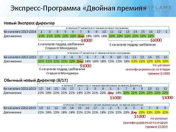 Экспресс-Программа «Двойная премия» Новый Экспресс-Директор в течение 17 каталогов от начала экспресс-программы № каталога