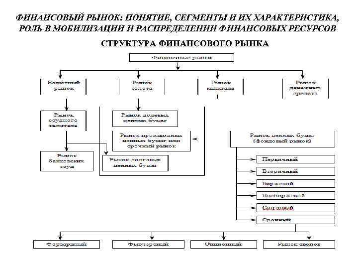 Какие сегменты включает структурная схема финансового рынка