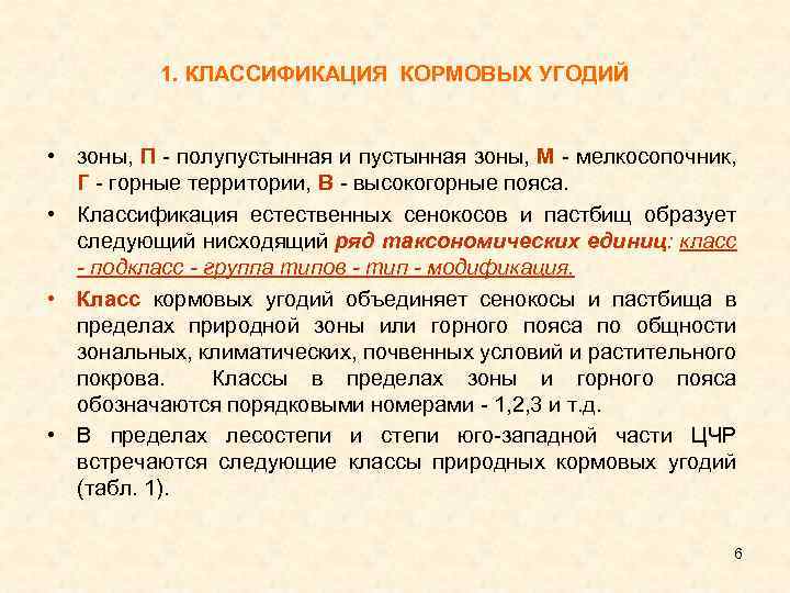 1. КЛАССИФИКАЦИЯ КОРМОВЫХ УГОДИЙ • зоны, П полупустынная и пустынная зоны, М мелкосопочник, Г