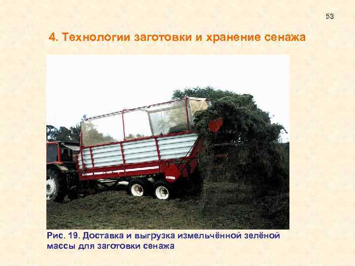 53 4. Технологии заготовки и хранение сенажа Рис. 19. Доставка и выгрузка измельчённой зелёной