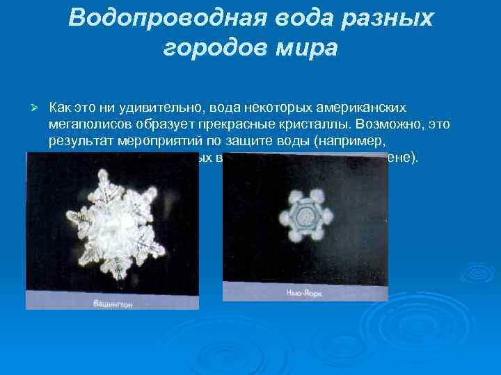 Водопроводная вода разных городов мира Ø Как это ни удивительно, вода некоторых американских мегаполисов
