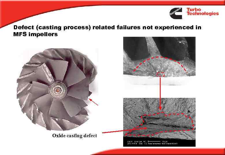 Defect (casting process) related failures not experienced in MFS impellers Oxide casting defect 
