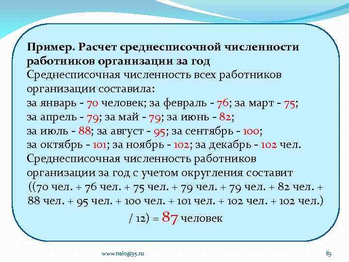 Пример. Расчет среднесписочной численности работников организации за год Среднесписочная численность всех работников организации составила: