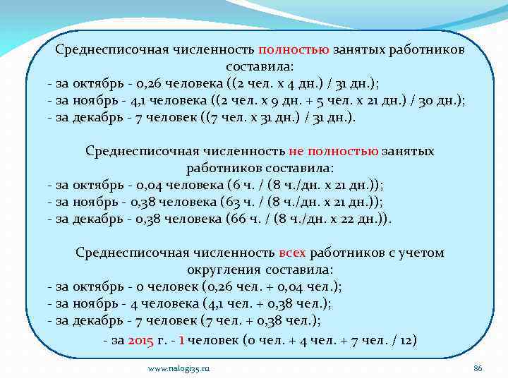 Среднесписочная численность полностью занятых работников составила: - за октябрь - 0, 26 человека ((2