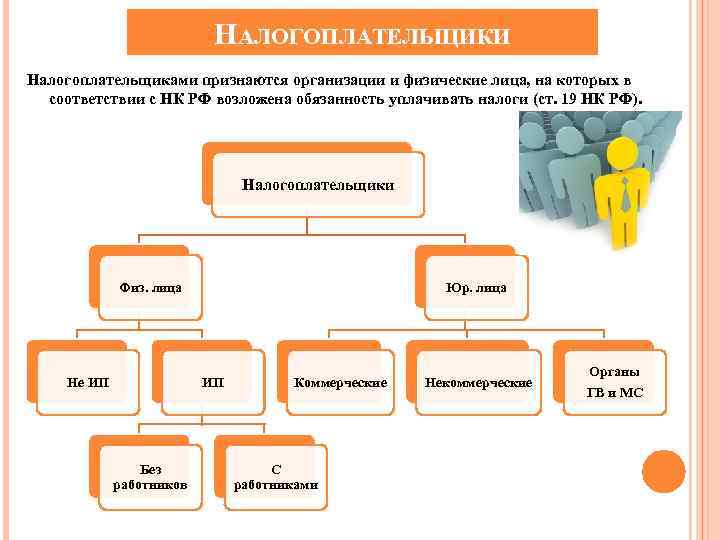 НАЛОГОПЛАТЕЛЬЩИКИ Налогоплательщиками признаются организации и физические лица, на которых в соответствии с НК РФ