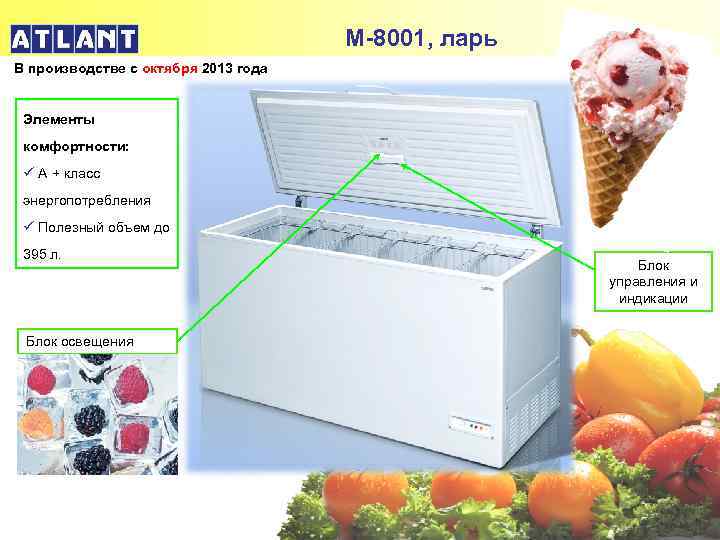 М-8001, ларь В производстве с октября 2013 года Элементы комфортности: ü А + класс