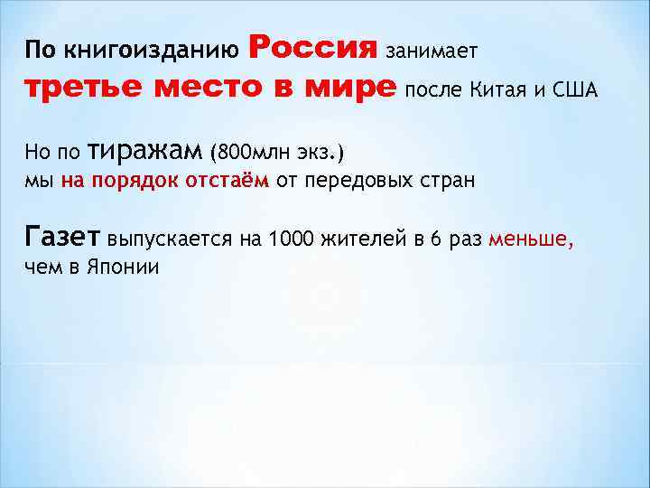 Россия занимает третье место в мире после Китая и США По книгоизданию Но по
