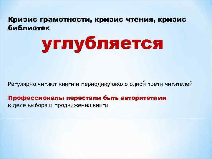 Кризис грамотности, кризис чтения, кризис библиотек углубляется Регулярно читают книги и периодику около одной