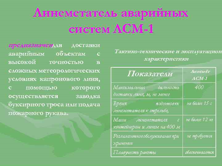 Линеметатель аварийных систем ЛСМ-1 предназначендля доставки аварийным объектам с высокой точностью в сложных метеорологических