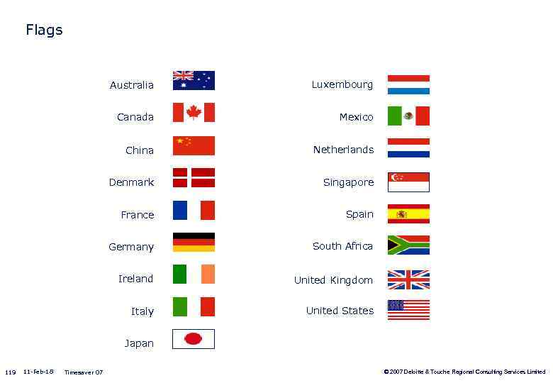 Flags Australia Luxembourg Canada Mexico China Netherlands Denmark Singapore France Spain Germany South Africa