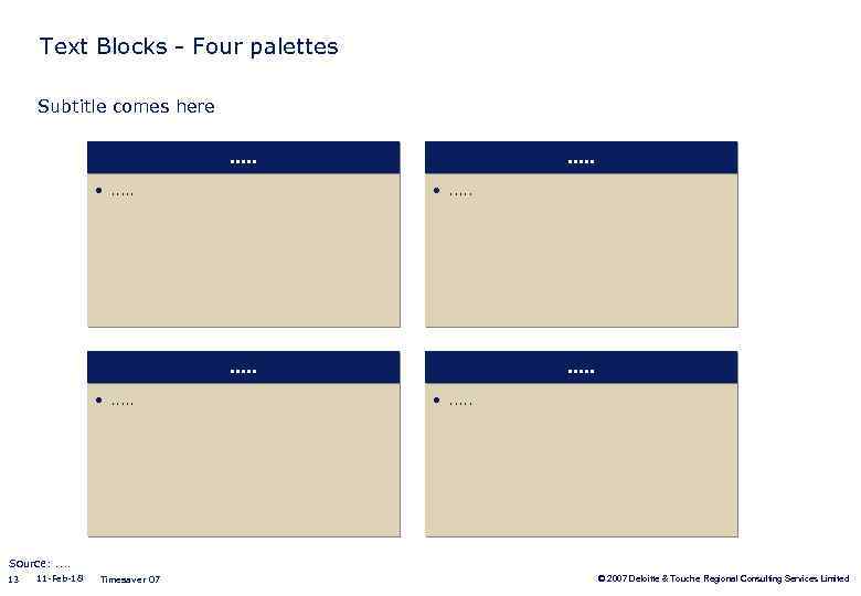 Text Blocks - Four palettes Subtitle comes here. . . . . • .