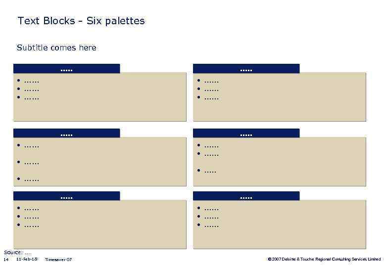 Text Blocks - Six palettes Subtitle comes here. . . . . • .