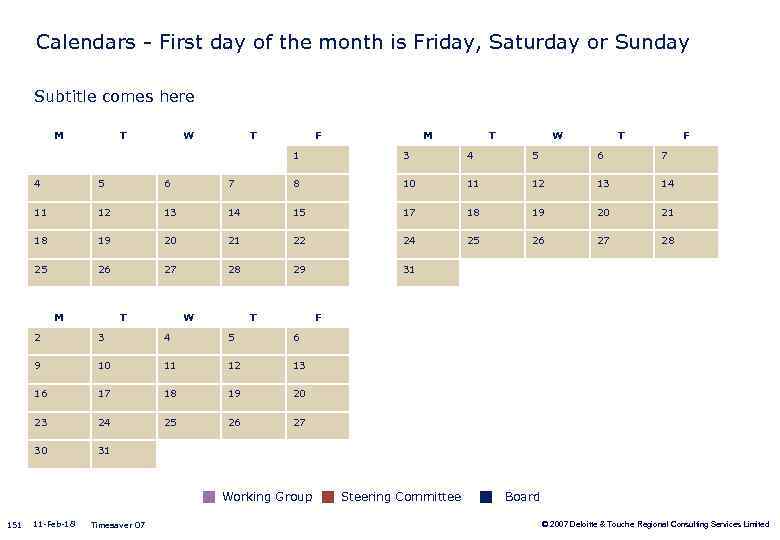 Calendars - First day of the month is Friday, Saturday or Sunday Subtitle comes