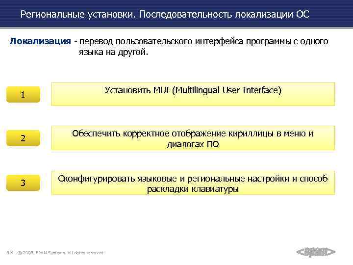 Региональные установки. Последовательность локализации ОС Локализация - перевод пользовательского интерфейса программы с одного языка