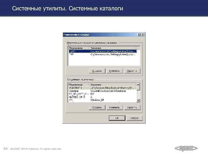 Системные утилиты. Системные каталоги 94 ® 2008. EPAM Systems. All rights reserved. 