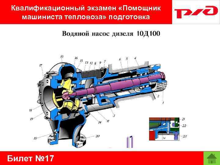 Квалификационный экзамен «Помощник машиниста тепловоза» подготовка Билет № 17 