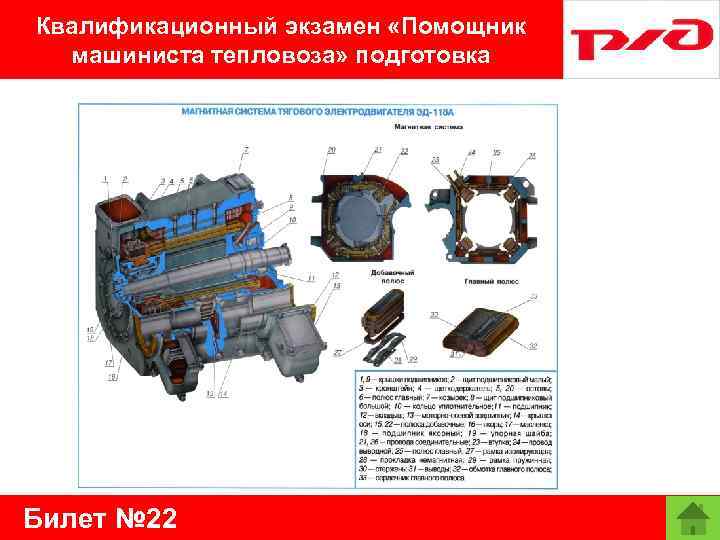 Квалификационный экзамен «Помощник машиниста тепловоза» подготовка Билет № 22 