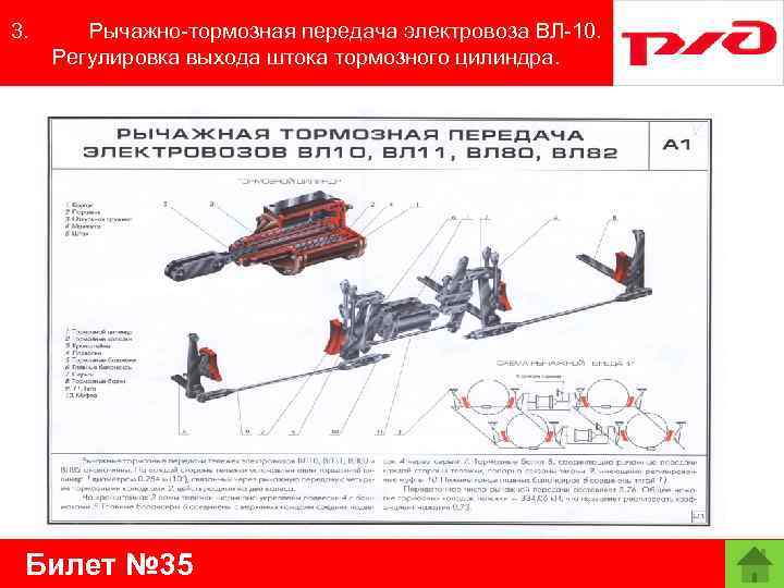 3. Рычажно-тормозная передача электровоза ВЛ-10. Регулировка выхода штока тормозного цилиндра. Билет № 35 