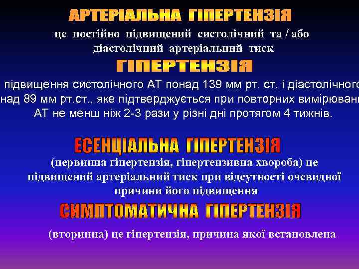 це постійно підвищений систолічний та / або діастолічний артеріальний тиск е підвищення систолічного АТ