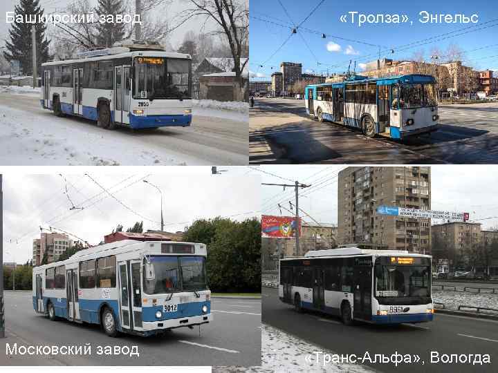 Башкирский завод Московский завод «Тролза» , Энгельс «Транс-Альфа» , Вологда 