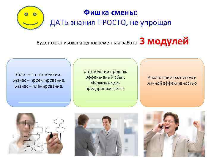 Фишка смены: ДАТЬ знания ПРОСТО, не упрощая Будет организована одновременная работа Старт – ап