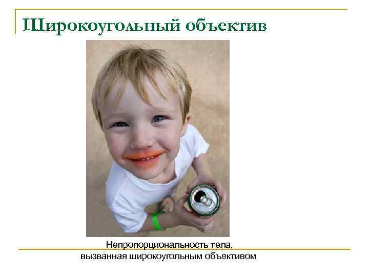 Широкоугольный объектив Непропорциональность тела, вызванная широкоугольным объективом 