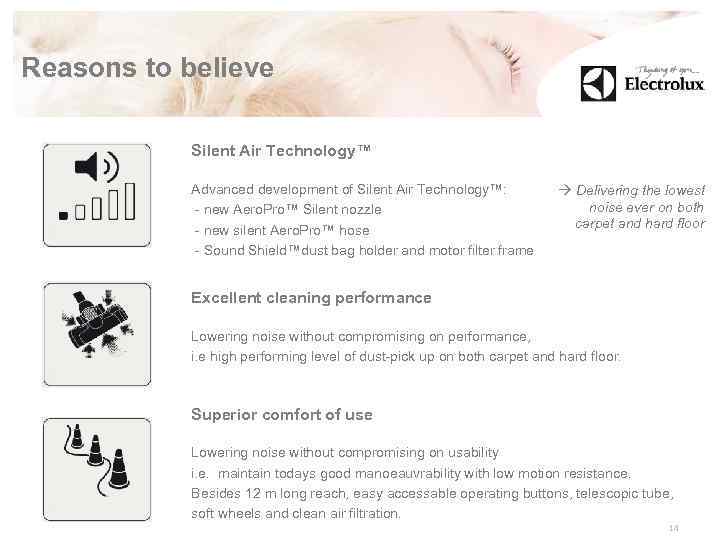 Reasons to believe Silent Air Technology™ Advanced development of Silent Air Technology™: - new