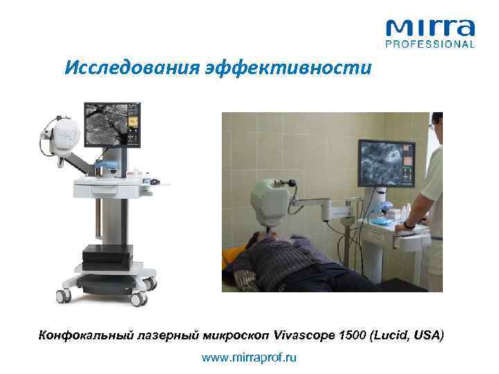 Исследования эффективности Конфокальный лазерный микроскоп Vivascope 1500 (Lucid, USA) www. mirraprof. ru 