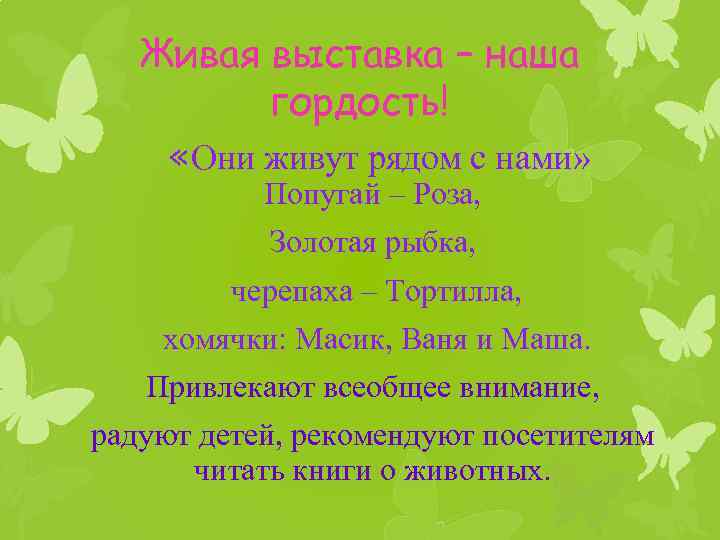 Живая выставка – наша гордость! «Они живут рядом с нами» Попугай – Роза, Золотая