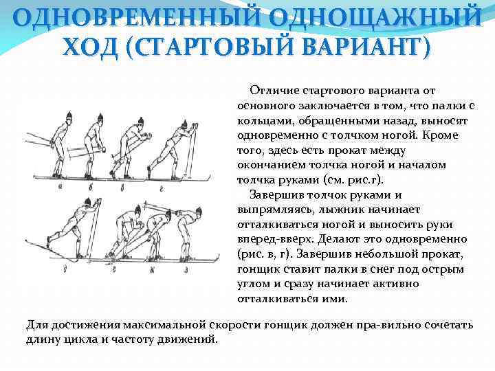 ОДНОВРЕМЕННЫЙ ОДНОЩАЖНЫЙ ХОД (СТАРТОВЫЙ ВАРИАНТ) Отличие стартового варианта от основного заключается в том, что