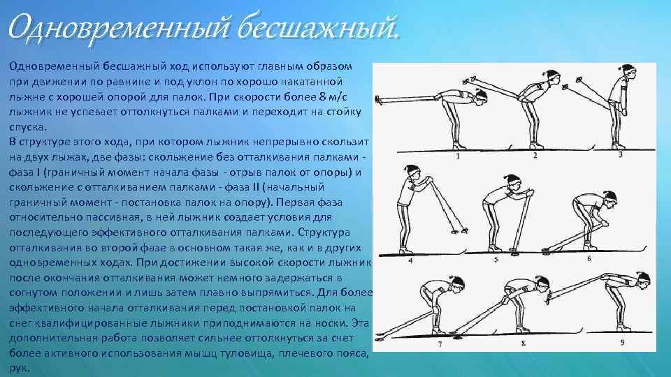 Одновременные действия. Одновременный попеременный бесшажный ход. Одновременно бесшажный ход применяется. Одновременный бесшажный ход цикл хода. Одновременно бесшажный ход применяется при движении.