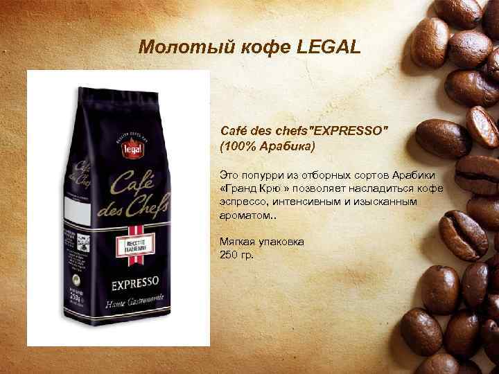 Молотый кофе LEGAL Café des chefs