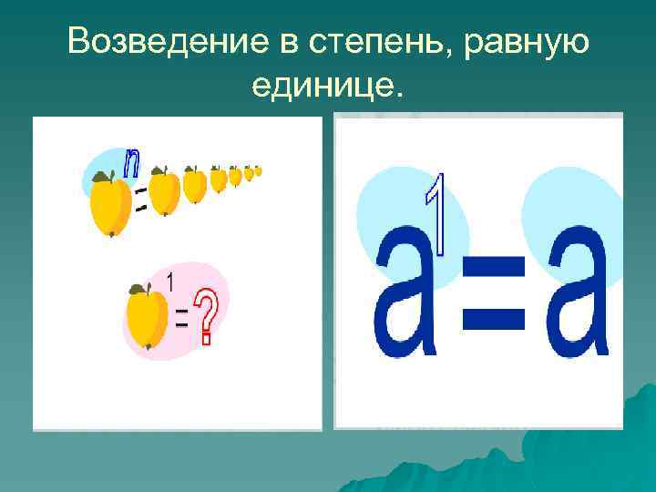 Возведение в степень, равную единице. 