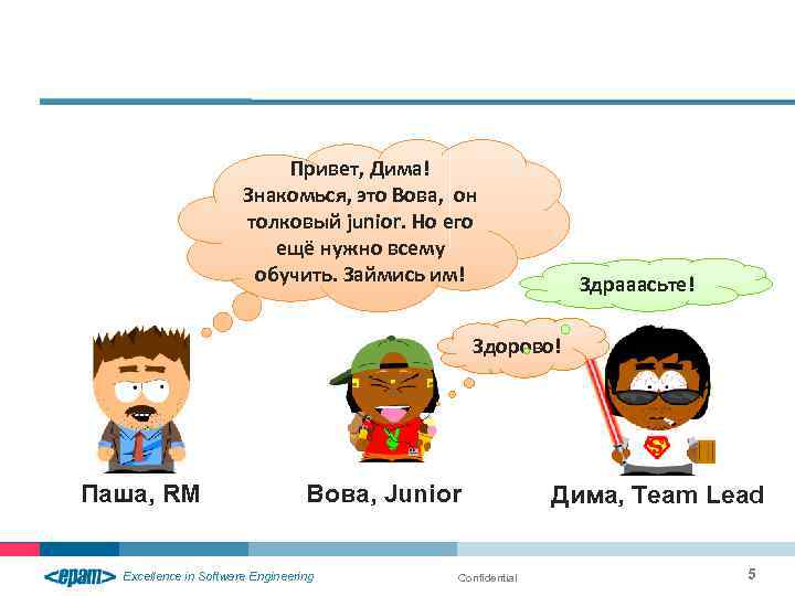 Привет, Дима! Знакомься, это Вова, он толковый junior. Но его ещё нужно всему обучить.