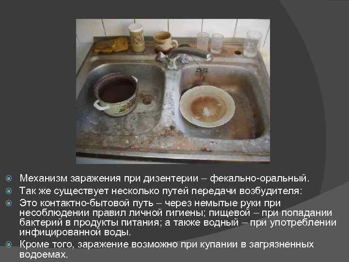 Механизм заражения при дизентерии – фекально-оральный. Так же существует несколько путей передачи возбудителя: Это