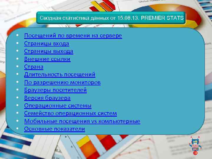 Сводная статистика данных от 15. 08. 13. PREMIER STATS • • • • Посещений