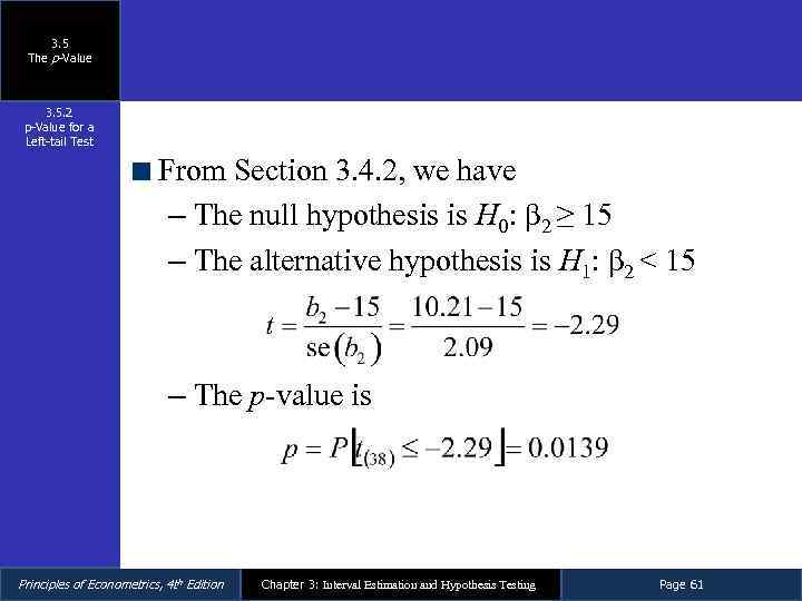 3. 5 The p-Value 3. 5. 2 p-Value for a Left-tail Test From Section